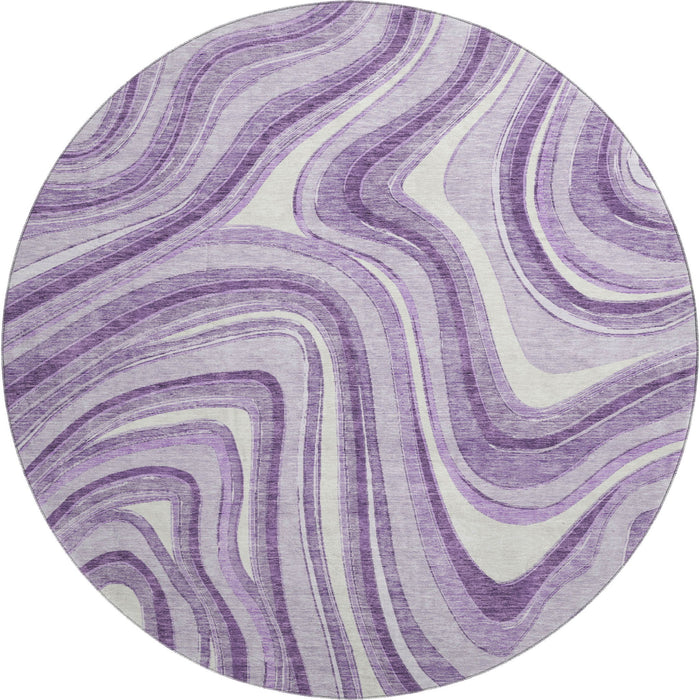 8' Marble Washable Round Rug With UV Protection - Lavender And Ivory