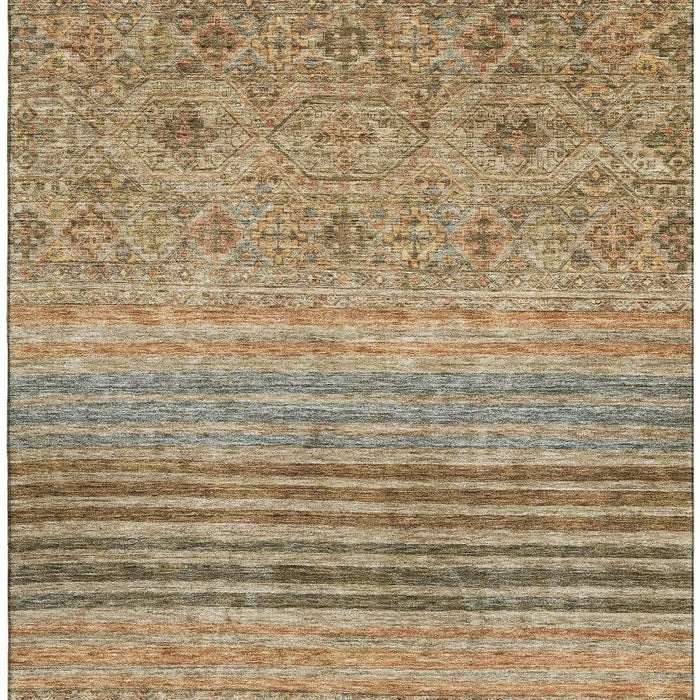 10' X 14' Striped Washable Area Rug With UV Protection (695738) - Copper / Beige / Brown