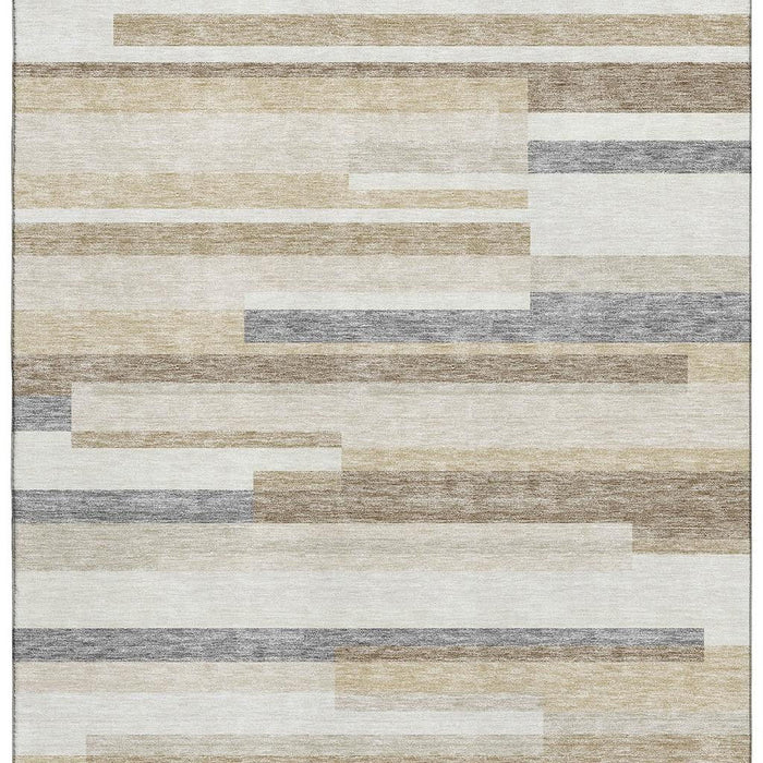 10' X 14' Striped Washable Area Rug With UV Protection (675786) - Ivory / Gray / Beige