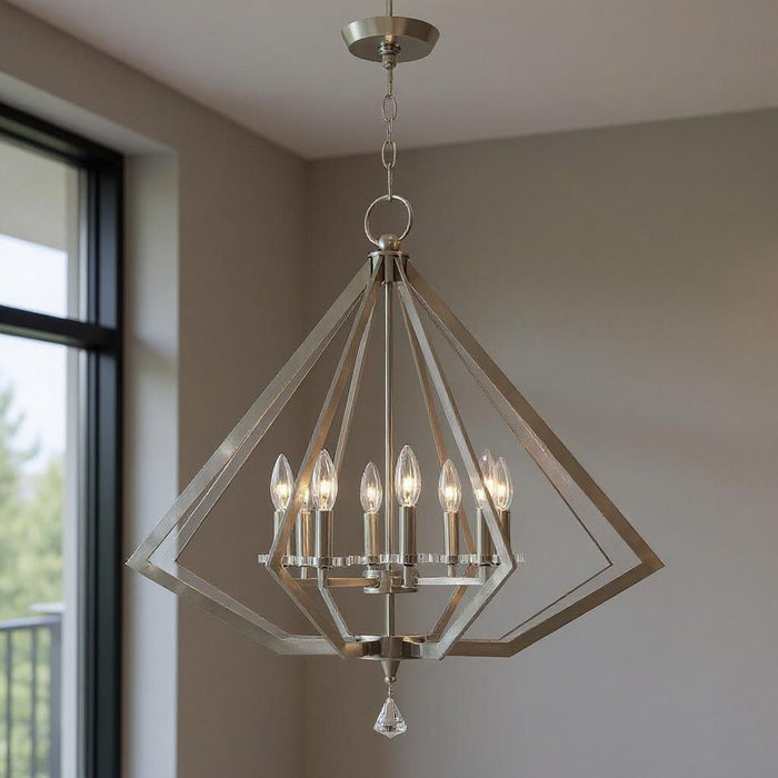 28" Eight Light Dimmable Chandelier With Shades - Nickel