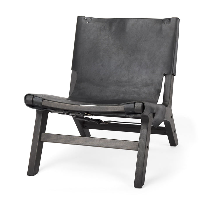Genuine Leather And Solid Wood Slipper Chair - Black