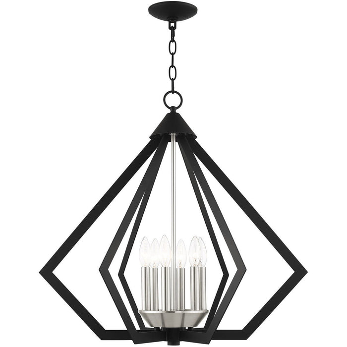 25" Six Light Dimmable Chandelier With Shades - Black