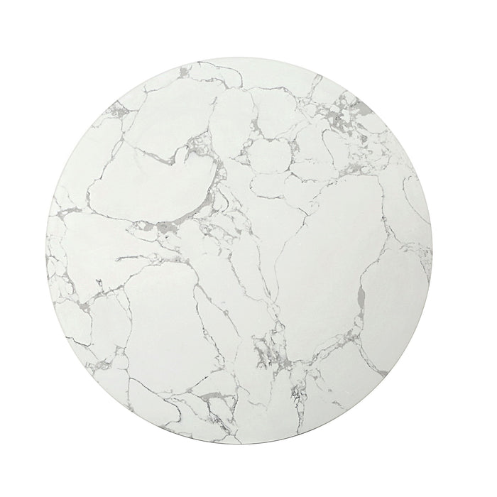 Faux Marble Solid Wood And Steel Round Drum Coffee Table - White / Espresso / Gold