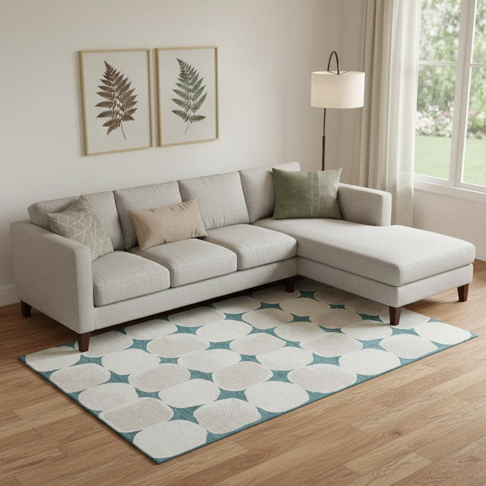 10' X 14' Abstract Geometric Washable Area Rug With UV Protection (669246) - Teal / Ivory