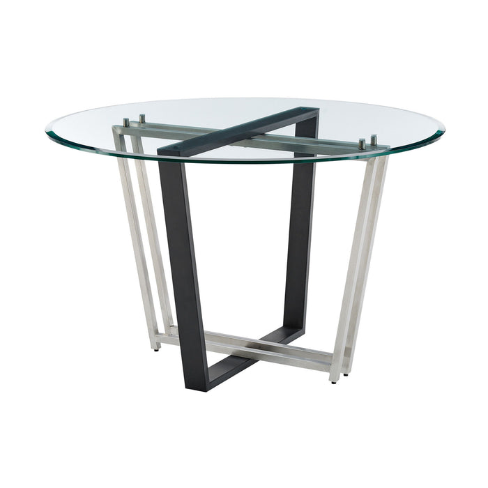 48" Glass And Iron Sled Base Round Top Dining Table - Black