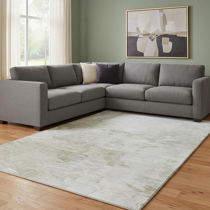 10' X 14' Abstract Washable Area Rug With UV Protection (650734) - Ivory / Gray