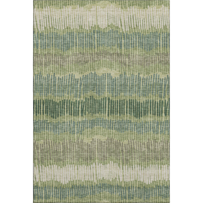 10' X 14' Striped Washable Area Rug With UV Protection (670652) - Green / Ivory / Taupe