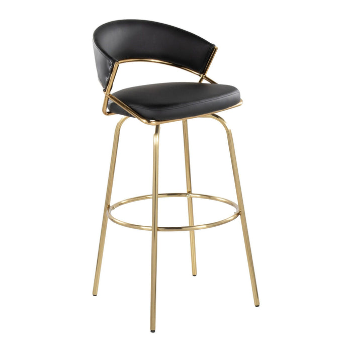 Jie - 30" Fixed-Height Barstool With Swivel - Gold Legs (Set of 2)