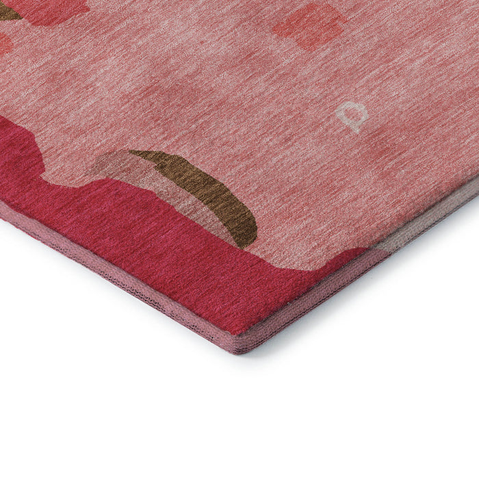 10' X 14' Abstract Washable Area Rug With UV Protection (680711) - Coral / Pink / Ivory