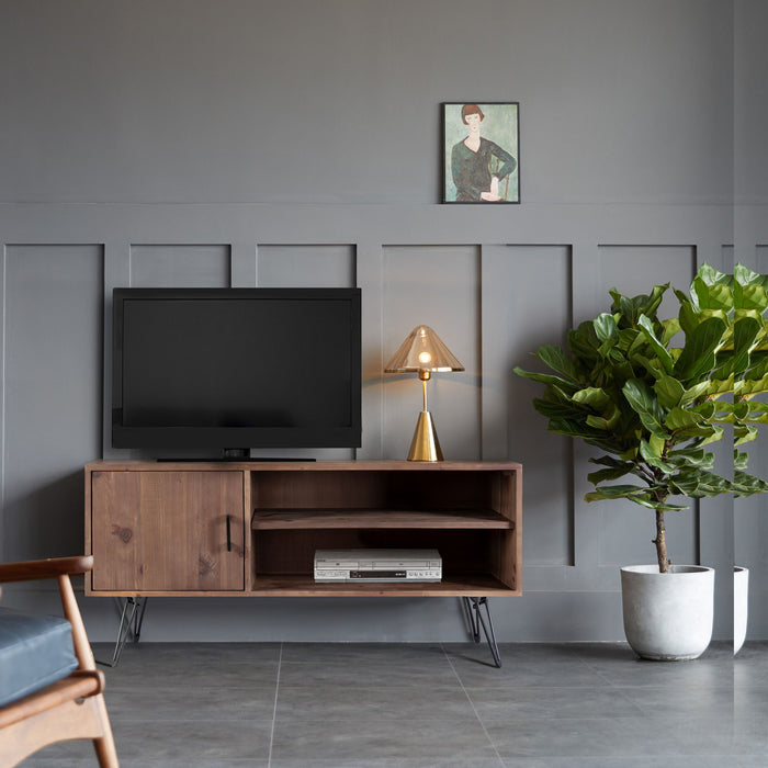 Giga vintage reclaimed wood TV stand for living room, modern media table with natural finish and simple design