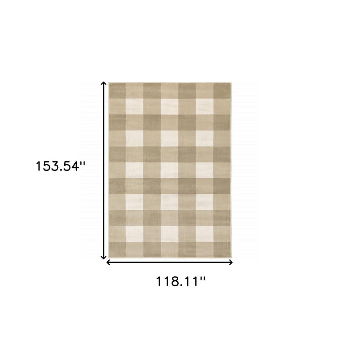 9.8' x 12.8' Geometric Power Loom Stain Resistant Area Rug - Beige And Ivory