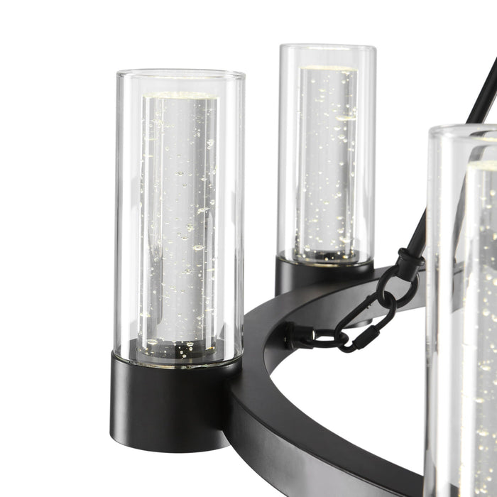 Candle Style Eight Light Metal Dimmable Smart Enabled Chandelier With Shades - Black / Clear