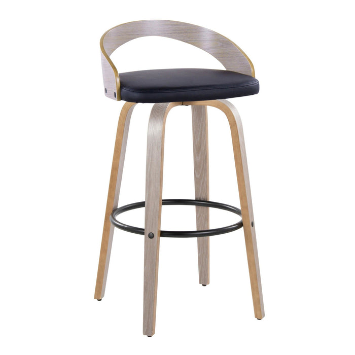 Grotto - 30" Fixed-Height Barstool With Swivel And Round Black Metal Footrest (Set of 2) - Light Gray Wood