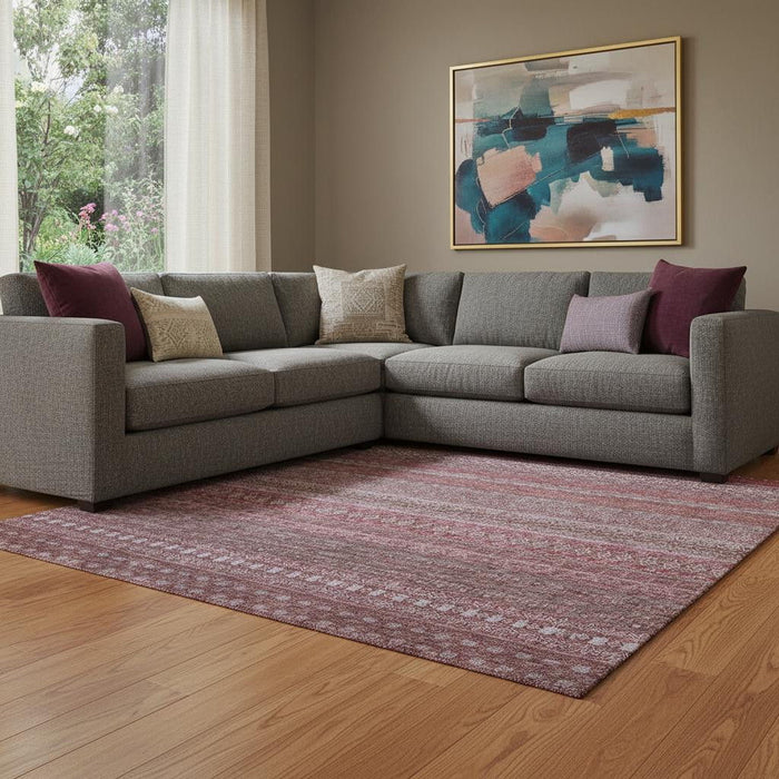 10' X 14' Striped Washable Area Rug With UV Protection (647524) - Merlot / Ivory