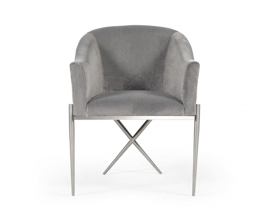 Velvet Solid Color Arm Chair - Gray And Silver