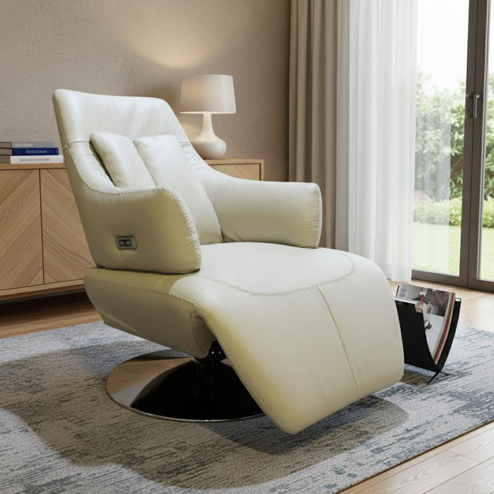 Tufted Genuine Leather Power Swivel Recliner (730570) - Sand