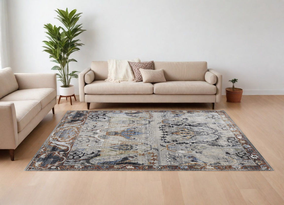9' x 13' Ikat Power Loom Area Rug - Gray Black And Red