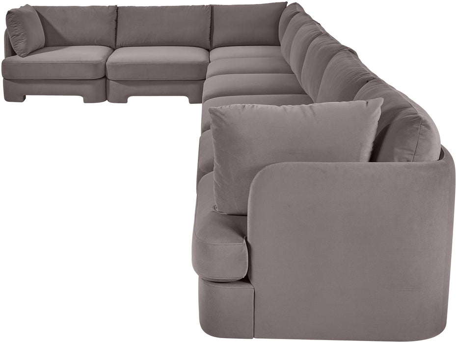 Meridian Furniture Hammond velvet performance fabric 8-piece L-shaped sectional sofa with plush cushions and modern design.
