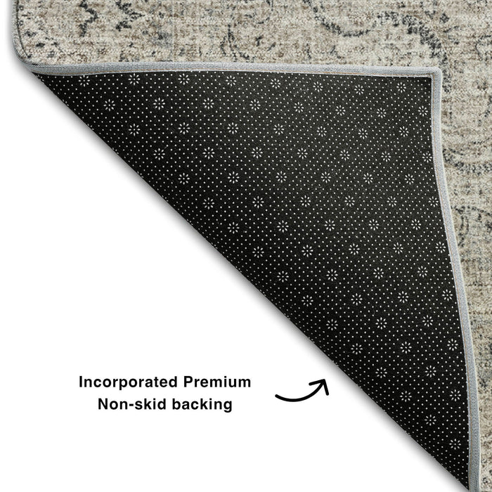 10' X 14' Oriental Washable Area Rug With UV Protection (678886) - Black / Beige / Gray