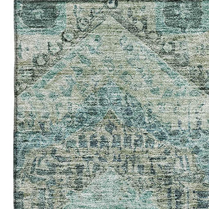 10' X 14' Abstract Geometric Washable Area Rug With UV Protection (708391) - Sage / Blue