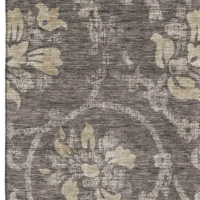 10' X 14' Floral Washable Area Rug With UV Protection - Brown