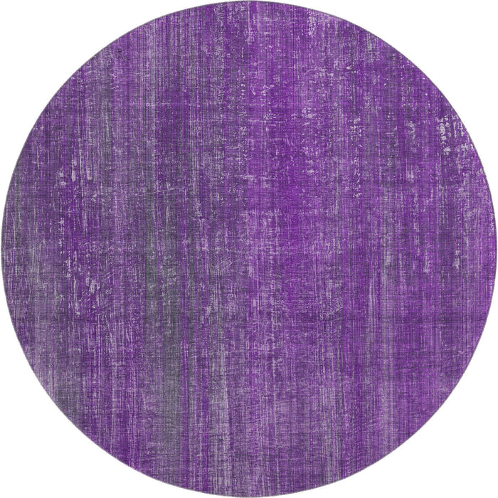 8' Striped Washable Round Rug With UV Protection (648757) - Purple / Ivory