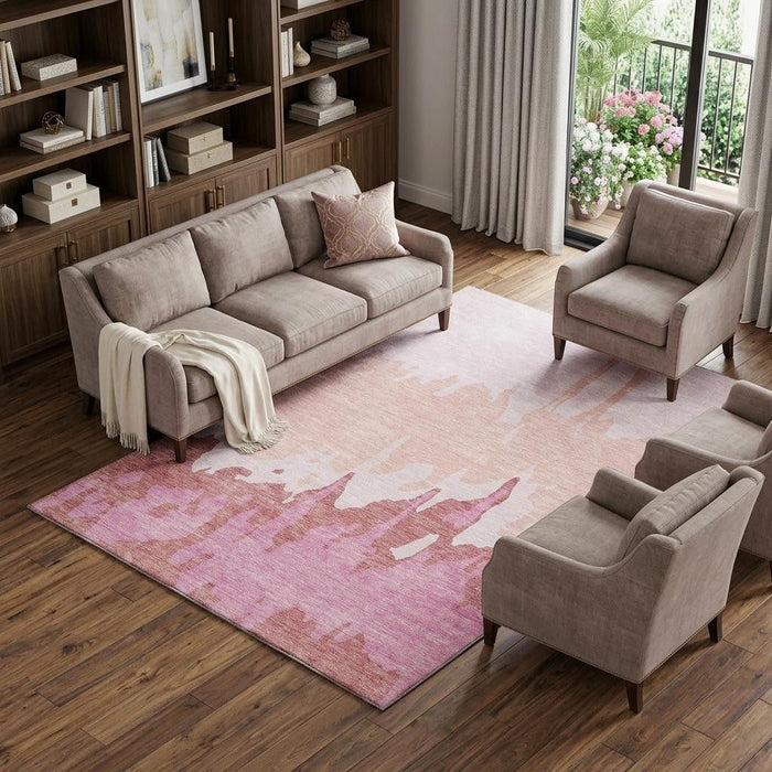 10' X 14' Abstract Washable Area Rug With UV Protection (676122) - Blush / Pink