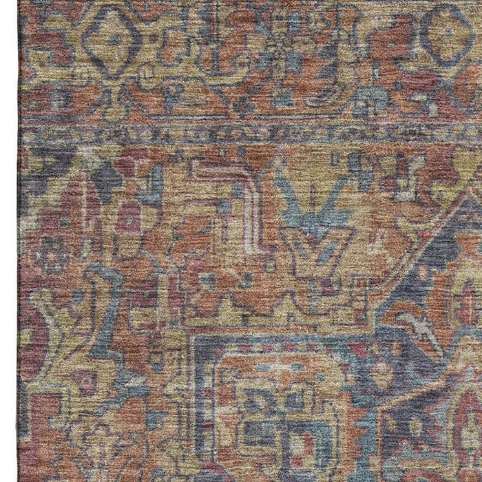 10' X 14' Medallion Distressed Washable Area Rug With UV Protection (649762) - Red / Blue