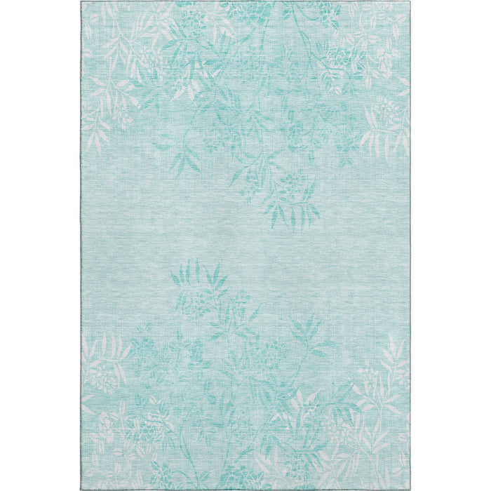 10' X 14' Floral Washable Area Rug With UV Protection (655680) - Teal / Ivory