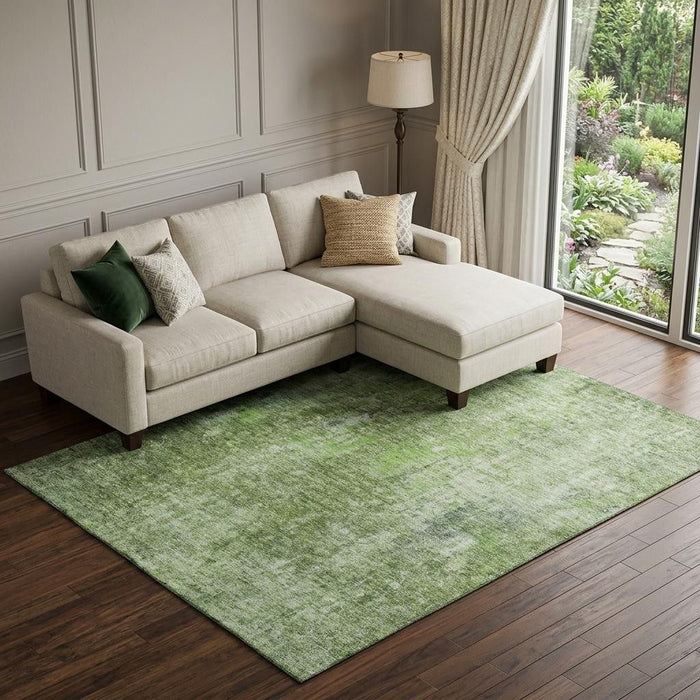 10' X 14' Abstract Washable Area Rug With UV Protection (654808) - Olive Green / Ivory