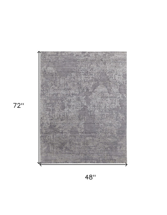 4' x 6' Abstract Hand Woven Worn Faded Area Rug - Gray