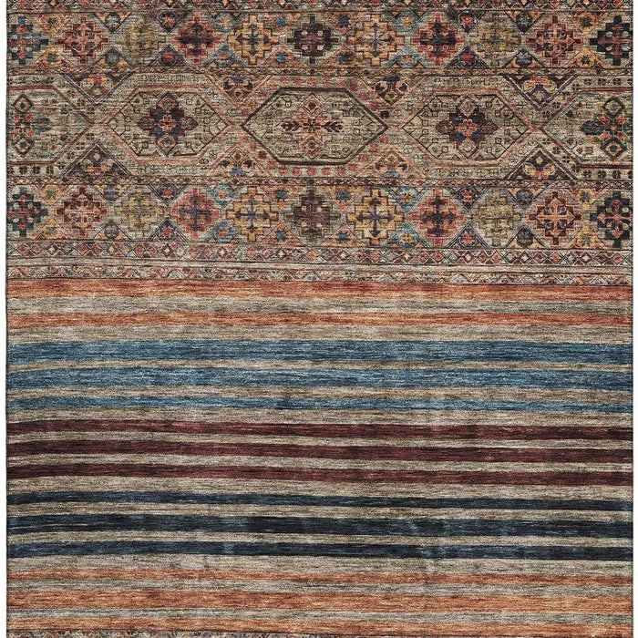 10' X 14' Striped Washable Area Rug With UV Protection (695762) - Taupe / Brown / Blue