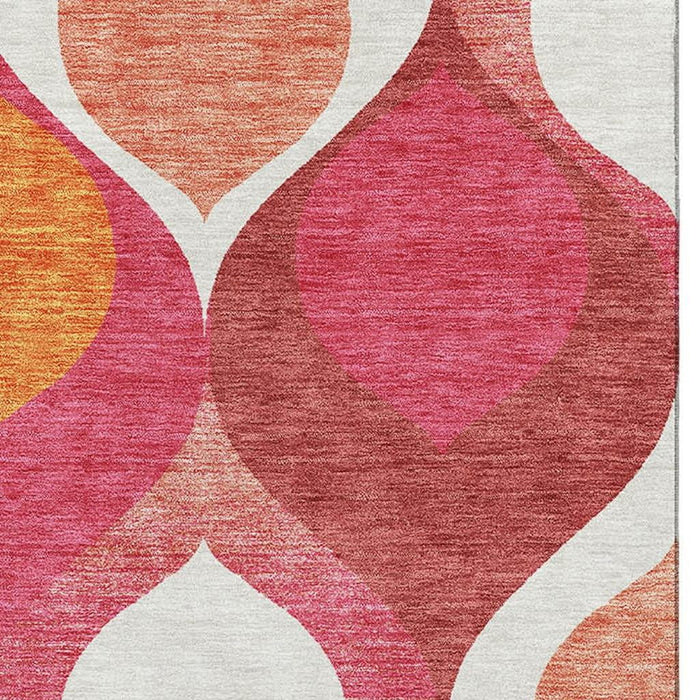 10' X 14' Ogee Washable Area Rug With UV Protection - Pink