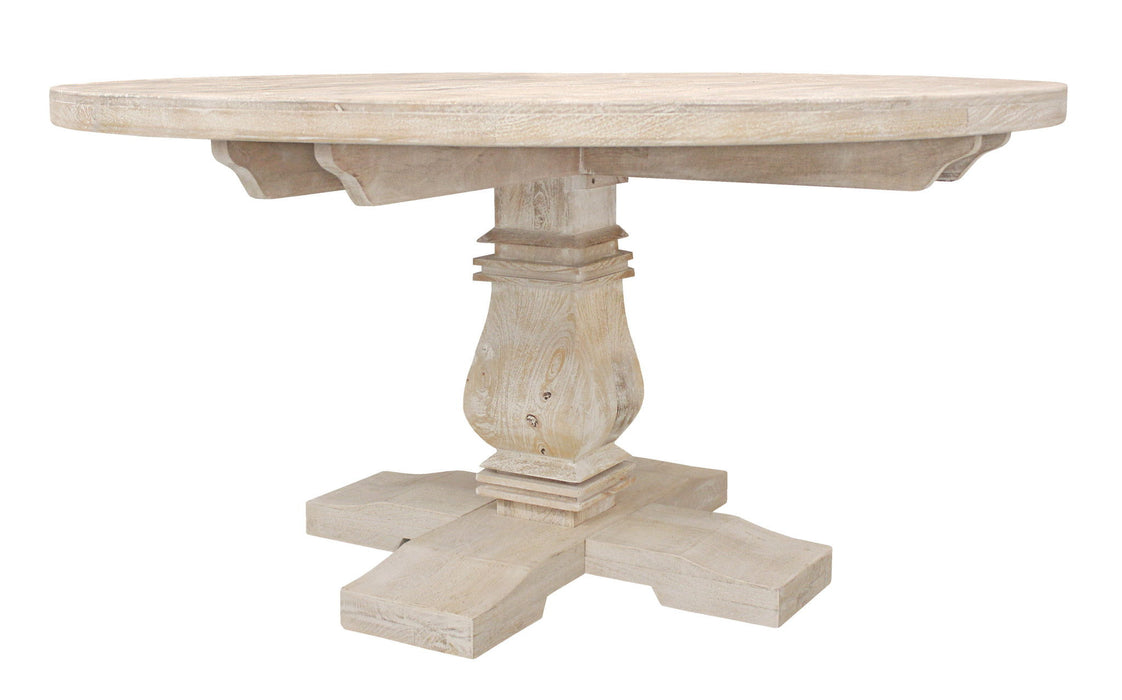 58" Rounded Solid Wood Pedestal Base Dining Table - Natural
