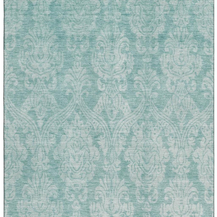10' X 14' Damask Washable Area Rug With UV Protection (696356) - Aqua / Teal / Ivory