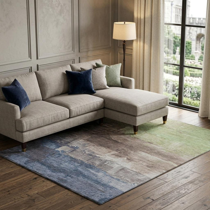 10' X 14' Abstract Washable Area Rug With UV Protection (693930) - Coffee / Green / Blue