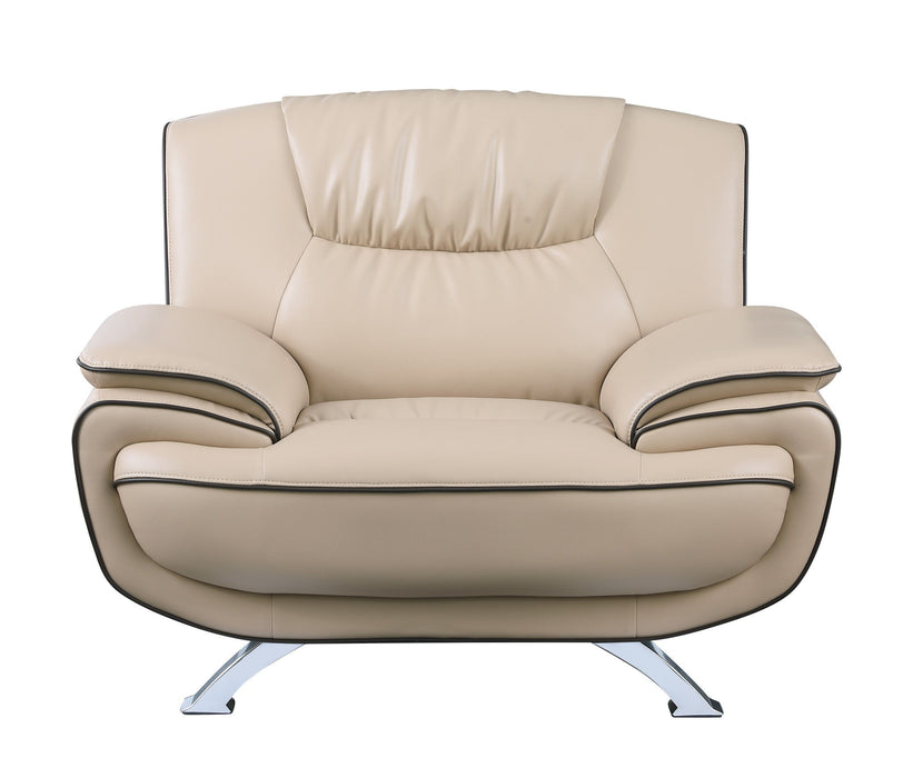 Leather Match Arm Chair - Beige And Silver