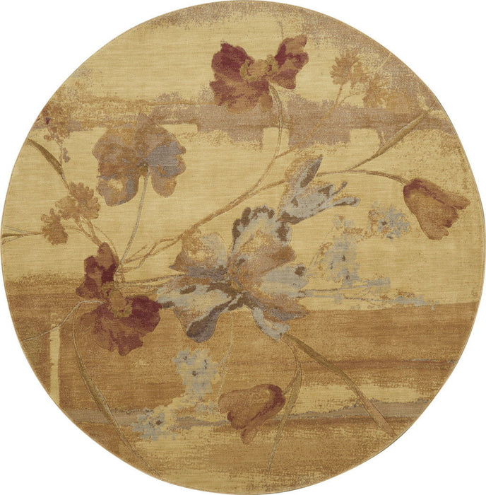8' Floral Round Rug (556098) - Beige / Red / Orange