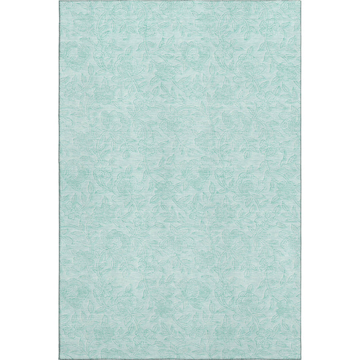 10' X 14' Floral Washable Area Rug Polyester With UV Protection - Teal And Ivory