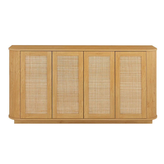 Giga contemporary wave-shaped TV stand with rattan doors, sleek modern design, and open shelf for media devices.
