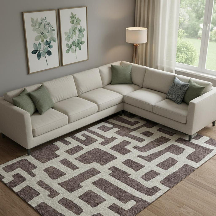 10' X 14' Abstract Geometric Washable Area Rug With UV Protection (671780) - Chocolate / Beige