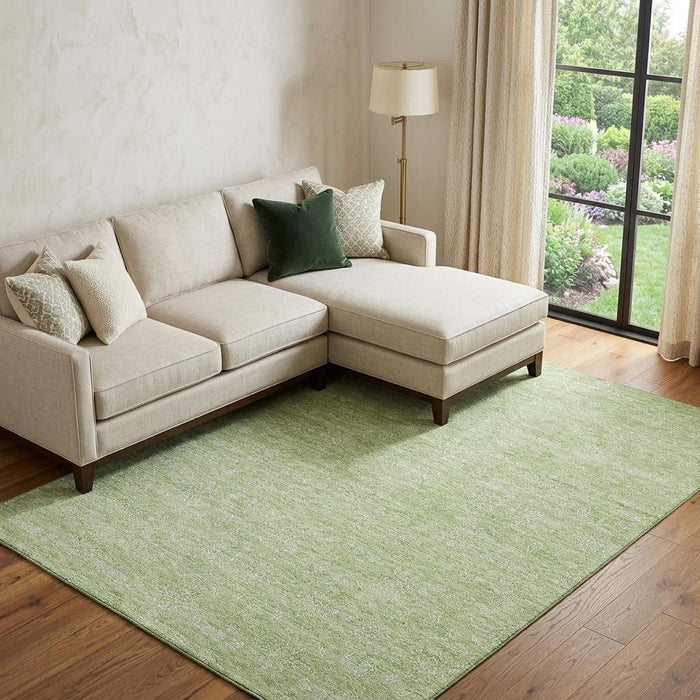 10' X 14' Floral Washable Area Rug With UV Protection (656867) - Artichoke Green / Ivory