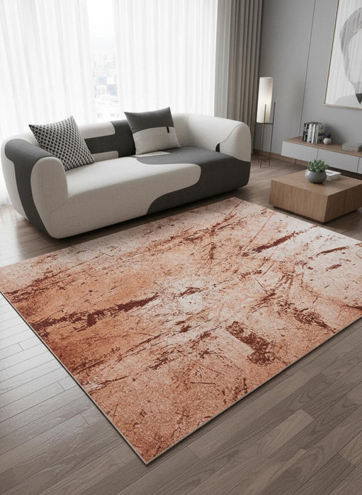 8' Abstract Washable Round Rug With UV Protection (610039) - Orange / Brown / White