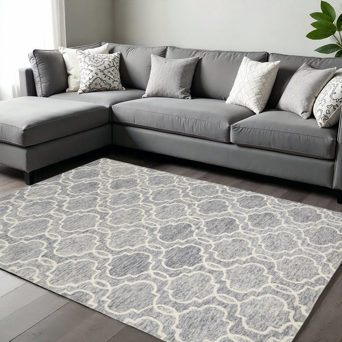 10' X 14' Wool Geometric Hand Tufted Area Rug - Ivory And Gray