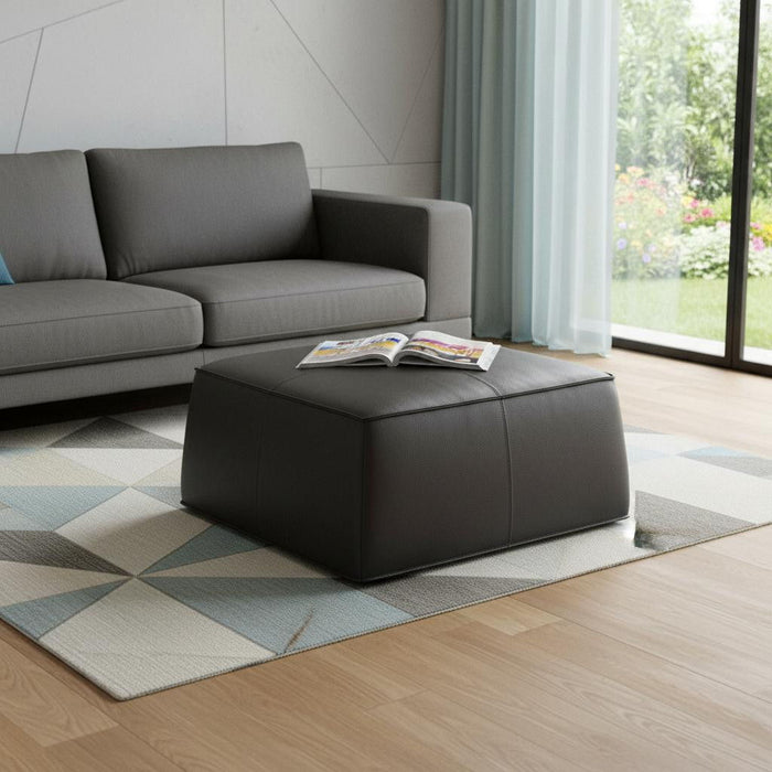 Faux Leather Cocktail Ottoman - Slate Gray