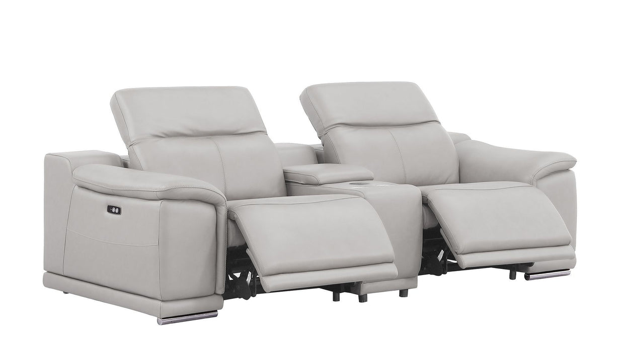 Leather Power Reclining Loveseat (643826) - Ash Gray / Silver