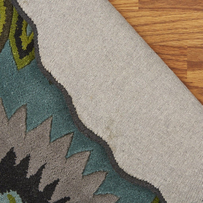 8' Round Peacock Feather Area Rug - Green