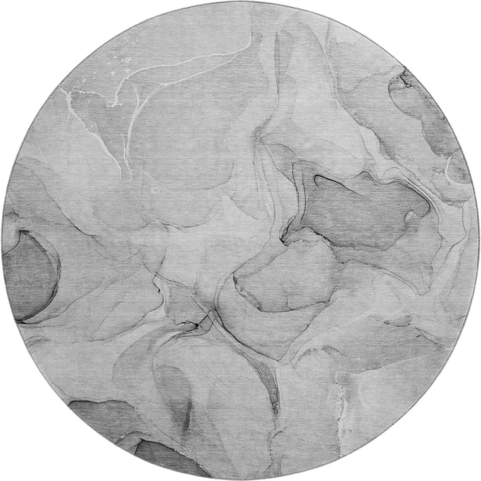 8' Abstract Washable Round Rug With UV Protection (646713) - Gray / Ivory