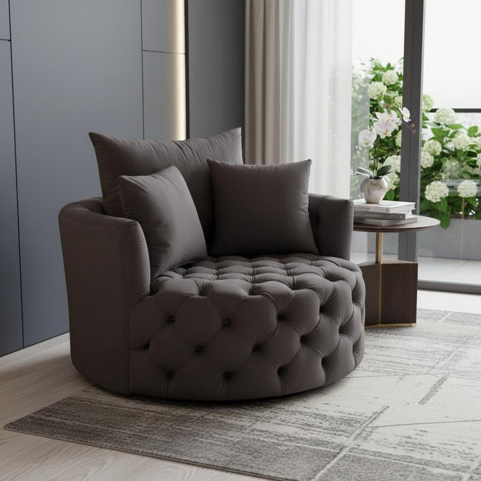 Velvet Solid Color Swivel Barrel Chair - Gray