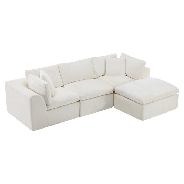Chenille Modular Sofa Chaise With Ottoman Toss Pillows (725211) - Beige